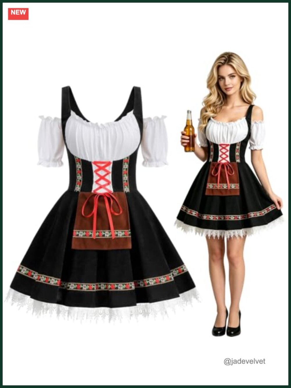 Oktoberfest Bavarian Velvet Beer Dress with Zipper Closure